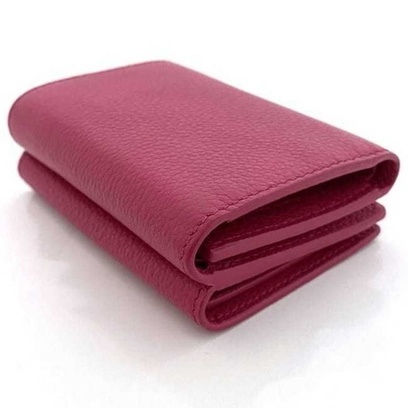 🦋YSL •Saint Laurent Trifold Compact Mini Wallet Pink Leather - Picture 11 of 13